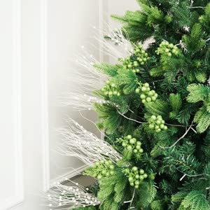 SLKING STORE SLK 16-Pack Artificial Glitter Berry Stem Ornaments, Christmas Decorative Glittery Twigs, Picks, Branches for Tree, Wreath, Small Vase, Halloween Party (White)