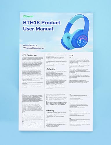 iClever Kids Wireless Headphones with LED Lights, BTH18 Safe Volume 74/85dBA, 43H Playtime, Stereo Sound, Type-C, AUX Cable, Bluetooth5.3 Over Ear Kids bluetooth Headphones for Tablet/Travel