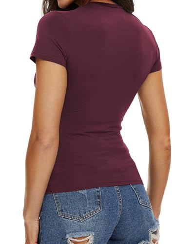 Summer Tops for Women Tight Short Sleeve Shirts Casual Compression T Shirt Fitted Basic Tees(Burgundy,M)