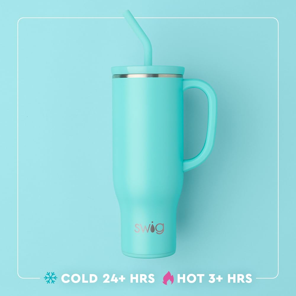 Swig Life 30oz Mega Mug, 30oz Tumbler with Handle and Straw, Large Insulated Tumblers, Cup Holder Friendly Travel Mug, Stainless Steel 30 oz Tumbler, Reusable Insulated Water Bottle (Merry Mistletoe)