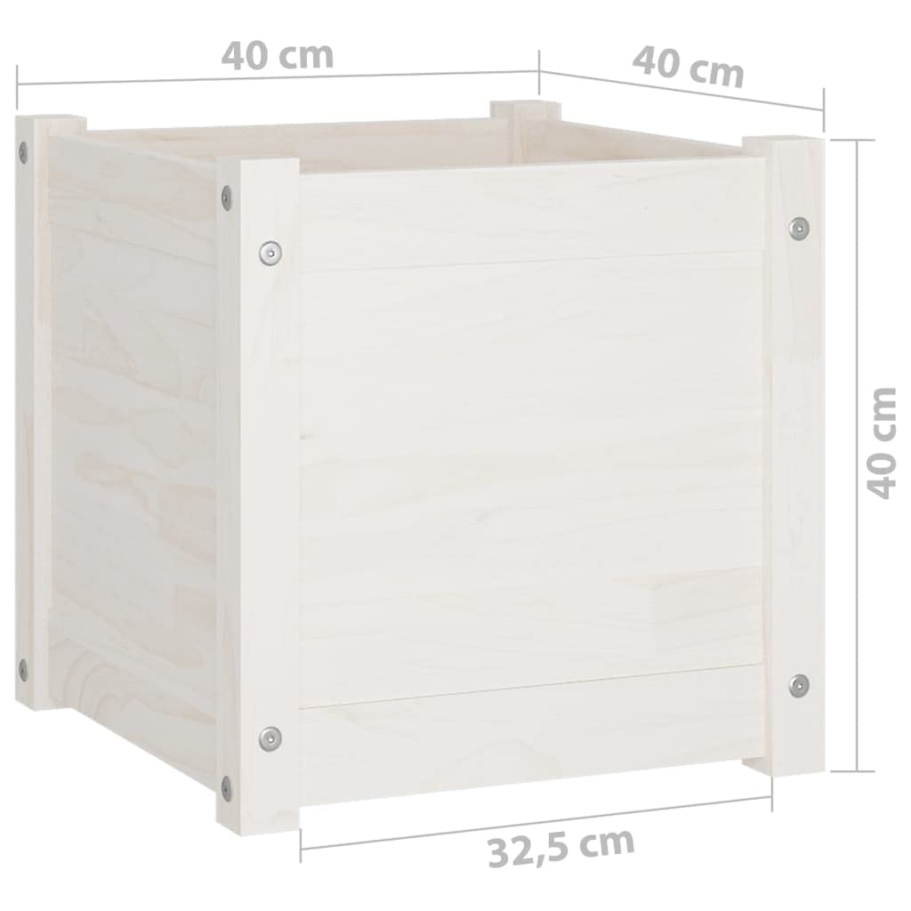 Xolmizyn Square Wooden Planter Box, 15.7 inch Rustic White Solid Pine Garden Flower Pot for Indoor Outdoor Decor, Patio Balcony Plant Container
