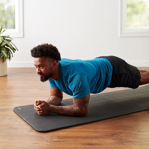 Amazon Basics 1/2 Inch Extra Thick Exercise Yoga Mat with Carrying Strap, Cushioned Support, for Fitness and Gym Workouts