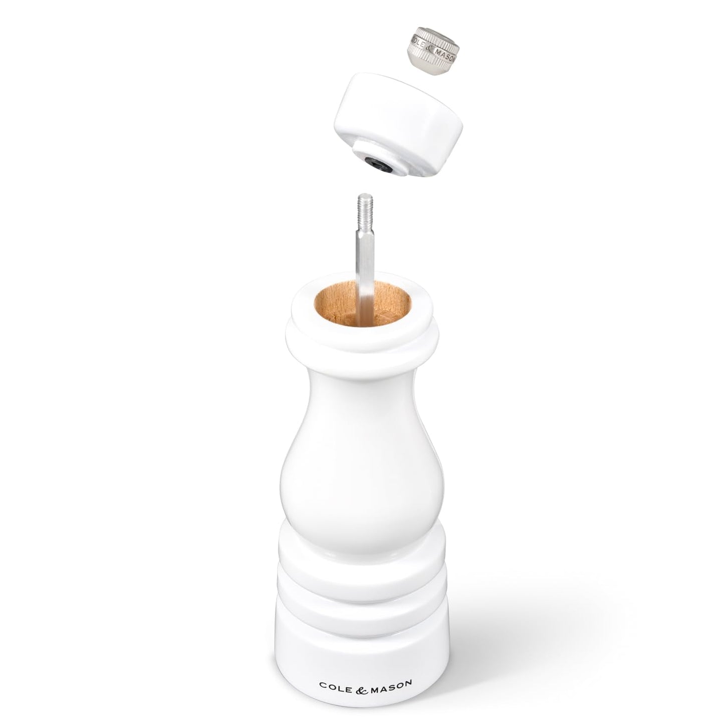 Cole & Mason H233095 London White Gloss Salt and Pepper Mill Set, Precision+ Carbon/Ceramic Mechanisms, Salt and Pepper Grinders with Adjustable Grind, Beech Wood, 180mm, Gift Set