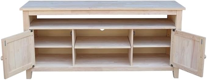 Entertainment TV Stand with 2 Doors Unfinished Solid Parawood 57"W x 18"D x 26"H