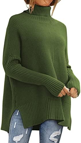LILLUSORY Women's Oversized Turtleneck Sweaters Fall Batwing Sleeve Ribbed Tunic Sweater