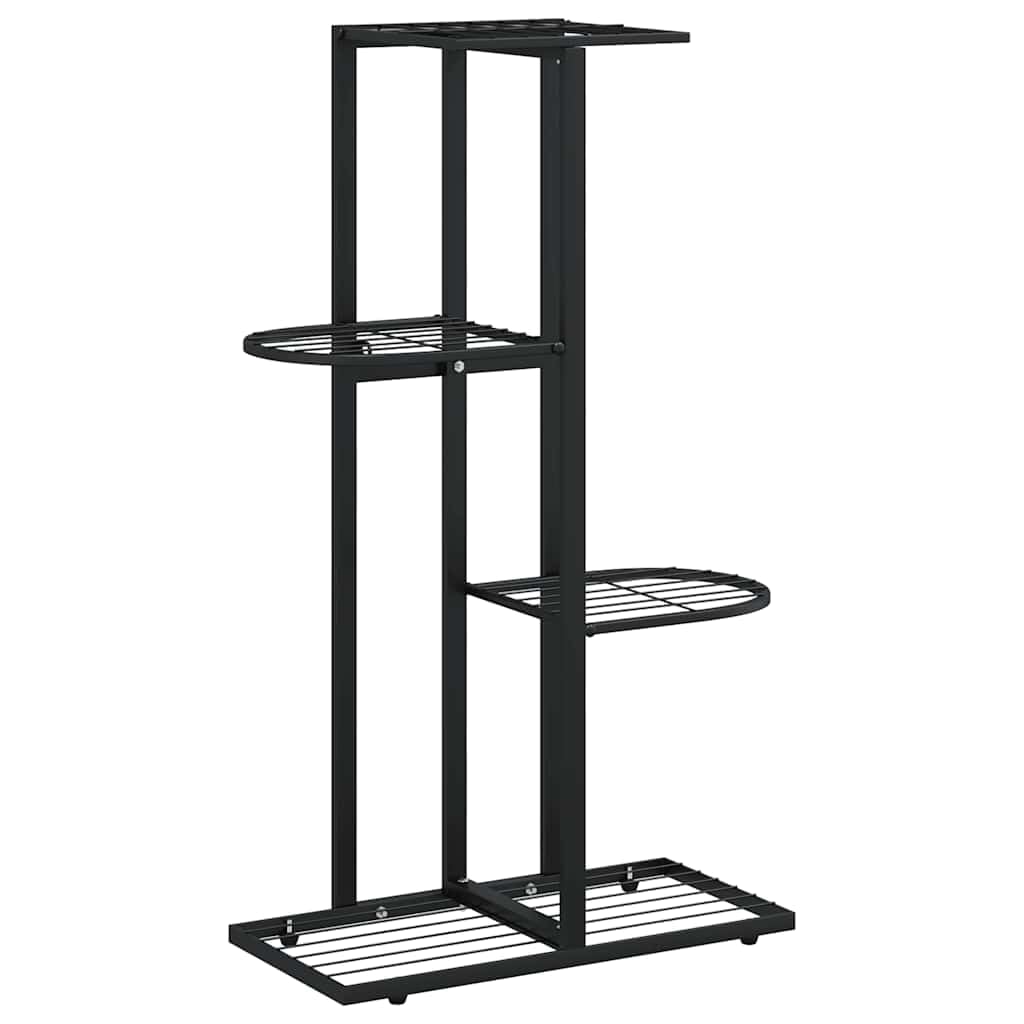 FMPGJLYH 4-Tier Metal Plant Stand, Tall Indoor Outdoor Flower Shelf for Living Room, Garden, Balcony, Modern Rectangular Display Rack, Black