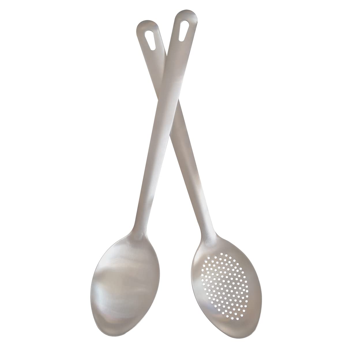 IOCBYHZ Cooking Spoon Set, 2Pcs 14.7" Stainless Steel Large Serving Spoons, Solid & Slotted Spoons for Restaurant, Metal Kitchen Utensils