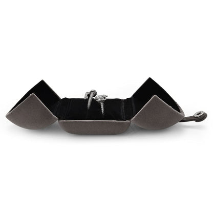 Papten 180° Open 2 Slots Velvet Ring Box Ring Holder Ring Bearer Box Wedding Day Jewelry Gift Box For Engagement Proposal Wedding (Gray)