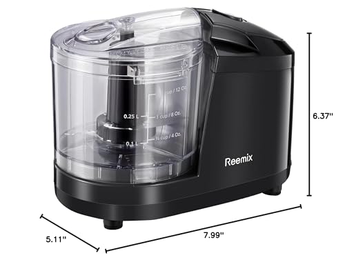 Reemix 1.5-Cup One-Touch Electric Food Chopper, 100W Mini Food Processor Meat Grinder, Mix, Chop, Mince and Blend Vegetables, Fruits, Nuts, Meats, Stainless Steel Blade (Black)