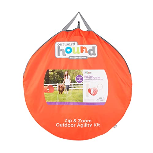 Outward Hound Kyjen 42003 Zip & Zoom Outdoor Agility Kit 3 Obstacle Dog Agility Kit with Dog Tunnel Weave Pole High Jump, Large, Multicolor