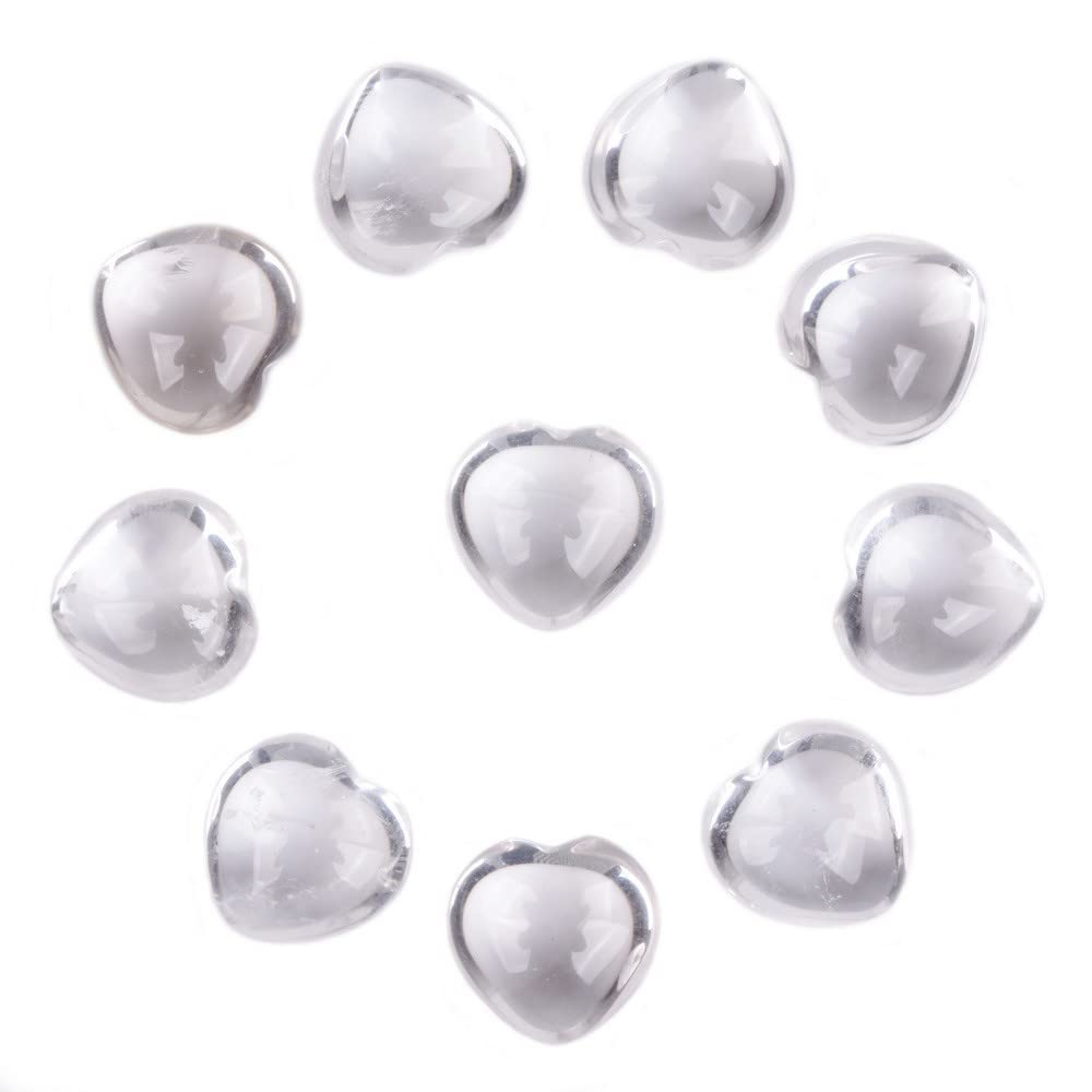 Natural Clear Quartz Gemstone Healing Crystal 0.8" Mini Puffy Heart Pocket Stone Iron Gift Box (Pack of 10)