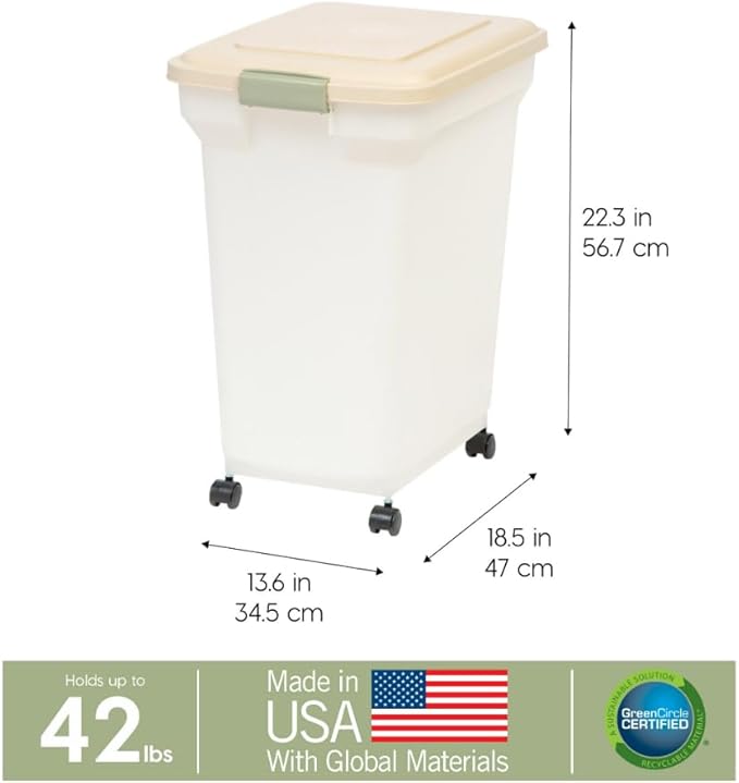 IRIS USA Airtight Dog Food Storage Container, WeatherPro, Removable Wheels