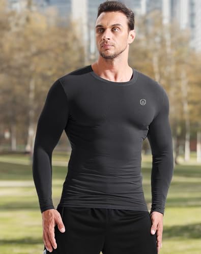 NELEUS Men's 3 Pack Workout Athletic Shirt Long Sleeve Compression Shirts,5020 Black/Grey/White,XL
