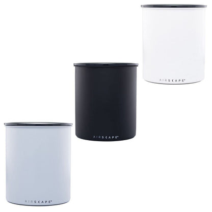 AirScape Kilo Coffee Storage Canister - Set of 3 - Large Food Container - US Patented Airtight Lid 2-Way Valve Preserve Food Freshness, Holds 2.2 lb Dry Beans (Large Kilo, Matte Black, White & Gray)