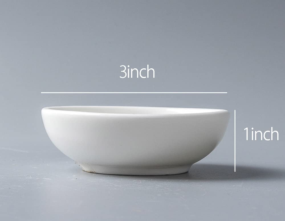 4pcs White Ceramic Seasoning Dishes Dipping Bowls Appetizer Plates,3 inch