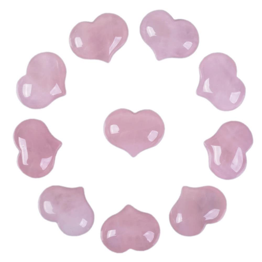 Natural Rose Quartz Gemstone Healing Crystal 1 inch Mini Puffy Heart Pocket Stone Iron Gift Box (Pack of 10)