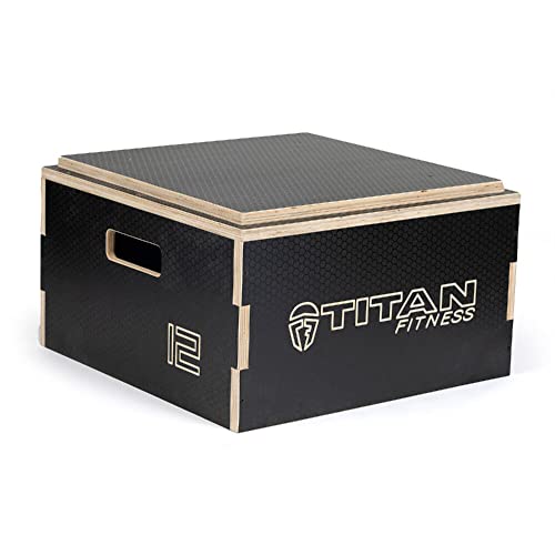 Titan Fitness Anti-Slip 4in Stackable Wooden Plyometric Box, Pro-Duty Plyo Box, Jump Step-Up Box Squat, Home Garage Gym Training