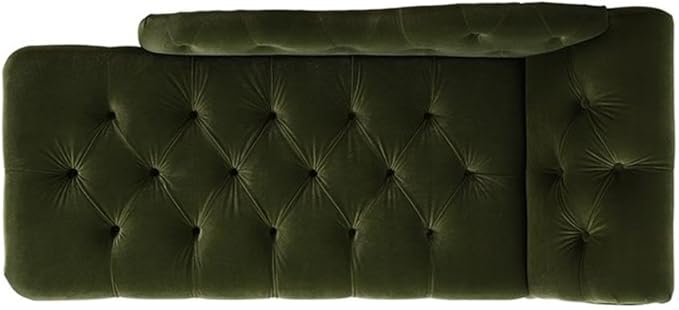 Pemberly Row Tufted Roll Arm Chaise Lounge, Olive Green Velvet Upholstery