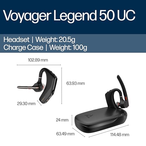 Poly Voyager Legend 50 UC Bluetooth Headset with Charging Case - 4 Noise-Canceling Mics, AI NoiseBlockAI & WindSmart Tech - Bluetooth Headphones with Mic, Smart Call Controls, All-Day Comfort
