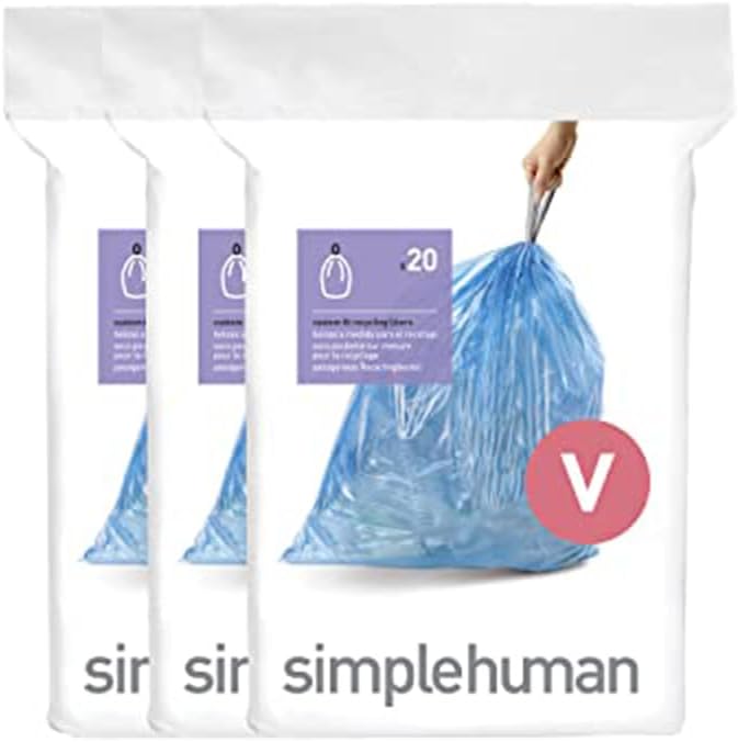simplehuman Code V 60 Count, Genuine Custom Fit Liners, Drawstring Trash Bags