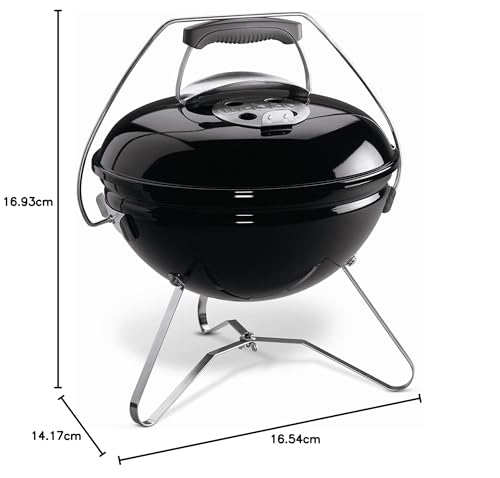 Weber Smokey Joe Premium Charcoal Barbecue/Portable Design, Porcelain-Enamelled Lid & Bowl, 37 cm Cooking Surface, Tuck-N-Carry Handle, Black