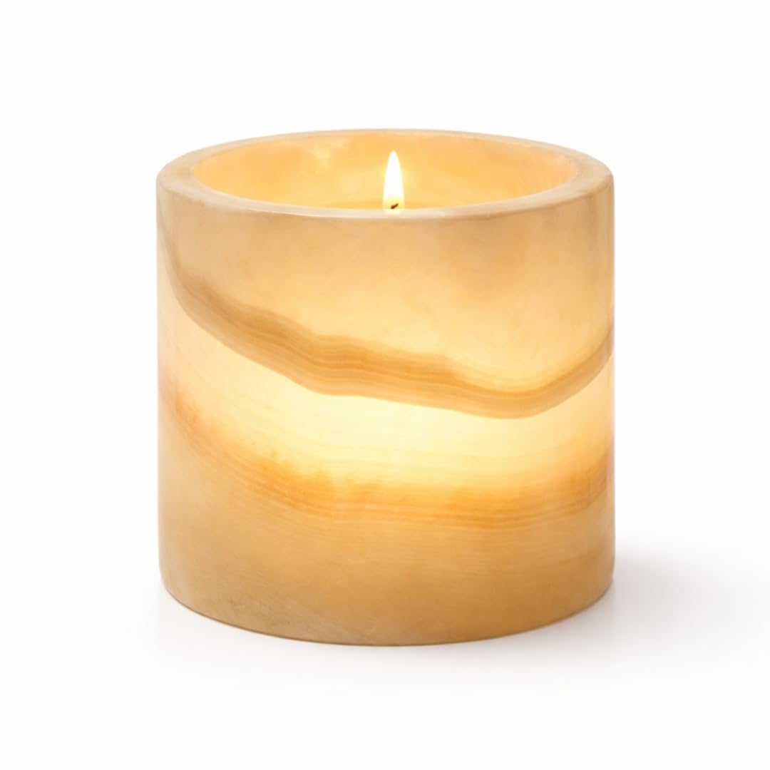 Single Alabaster Candle Holder, Sturdy Tealight Candle Holders, Translucent Stone for Calming Glow, Perfect for Ambient Lighting & Gifts, Warm Illumination, Multiple Sizes