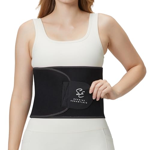 Special Essentials Waist Trimmer for Women & Men Adjustable Sweat Band Waist Trainer Breathable Mesh for Training & Workouts (Black, Small)
