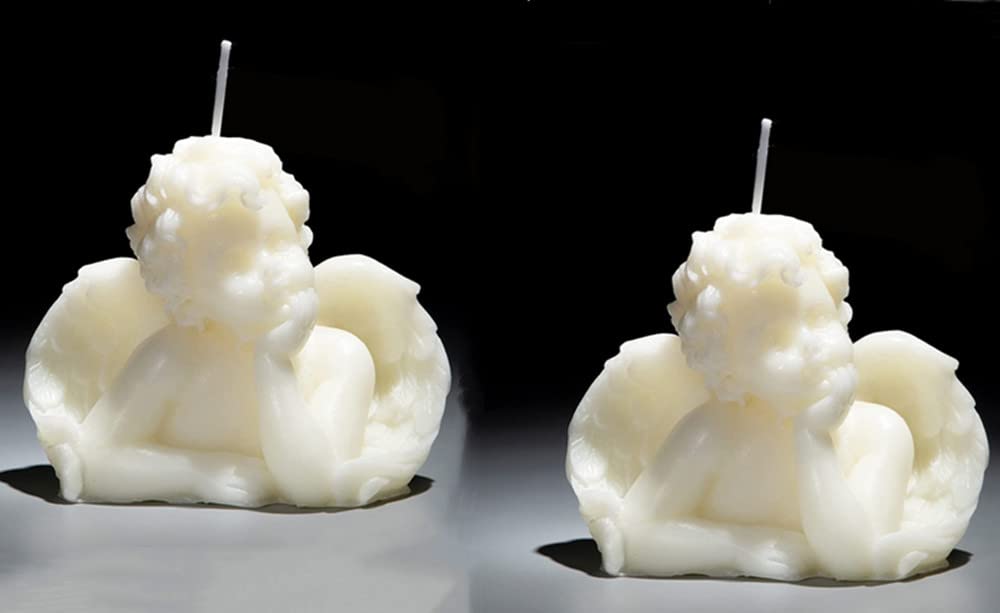 Angel 2 Pack Soy Scented Hand Carved Aesthetic Candles for Home Decor (Milk White)