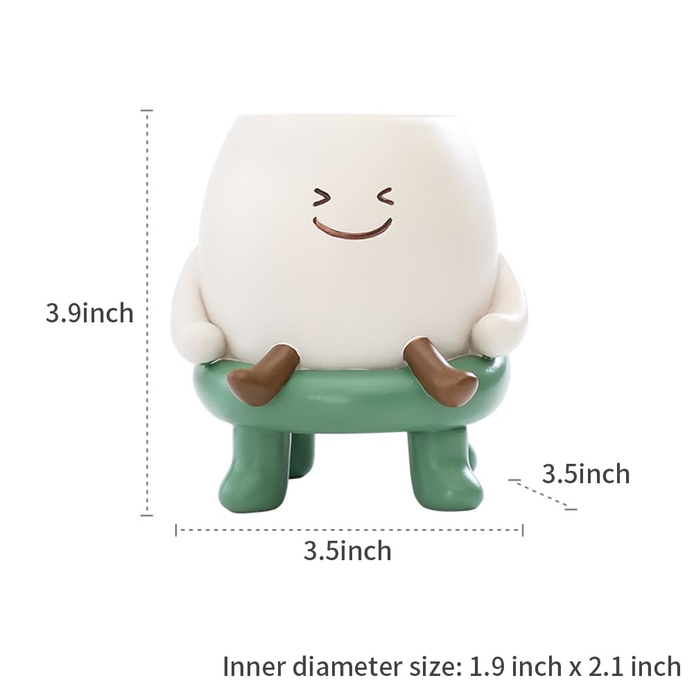 WLLYXUS Smiley Face Planter Pot, Cute Plant Pots for Indoor Outdoor,Chair Plant Pot for Succulents Plants Live with Drainage Hole (Green)