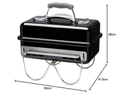Weber Go-Anywhere Charcoal BBQ/Portable Grill with Folding Legs, Compact Design for Camping & Picnics, Durable Enamel, Precise Airflow Control, 42 x 26 cm Cooking Area, Black