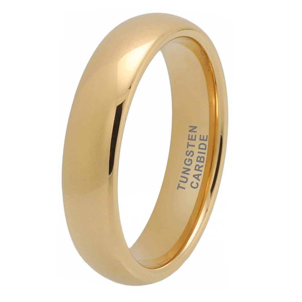 TUTISS 5mm Gold Tungsten Rings for Men Women Engagement Wedding Bands Domed Polished Comfort Fit Size 12