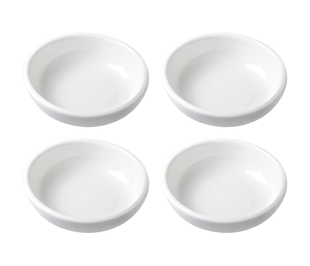 4pcs White Ceramic Seasoning Dishes Dipping Bowls Appetizer Plates,3 inch