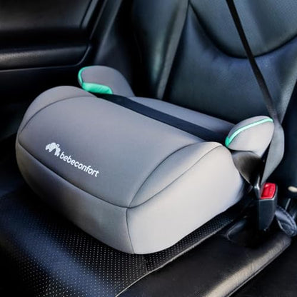 Bebeconfort Manga i-Safe, Car Booster Seat, 6–12 Years, 125–150cm, Child Booster Seat, Compact & Lightweight (<1kg), Easy Belt Installation, Fully Padded, Soft-Touch Fabrics, Full Black