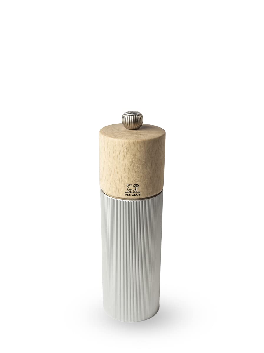 PEUGEOT - Line Salt Mill - Classic Grind Adjustment - Aluminium and Wood PEFC Certified - Made in France - Natural Color.18 cm -7"