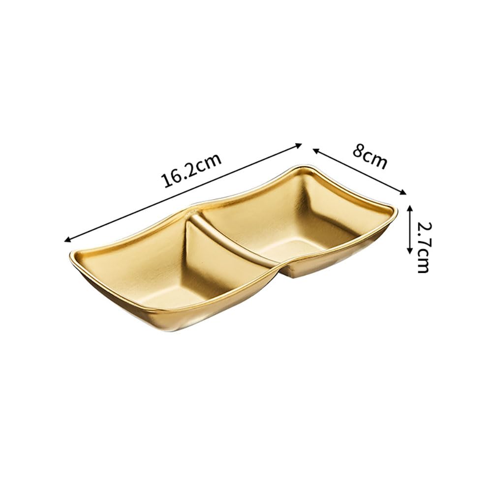 maiwalk Stainless Steel Side Dishes 4pcs Sauce Dish Bowls Condiments Cup Serving Bowl Set Sushi Dipping Saucers Soy Dipping Bowls for Home Kitchen Restaurant BBQ (Gold, 2 Compartment)
