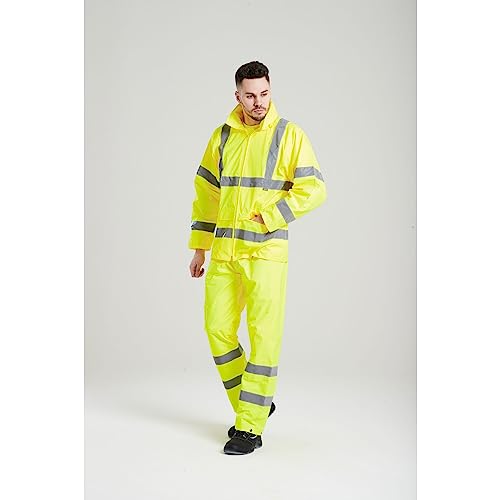 Portwest H441 Waterproof Hi Vis Reflective Safety Rain Pants Lightweight Waterproof Elasticated Waistband Over Work Trousers Mens Workwear Yellow, Large