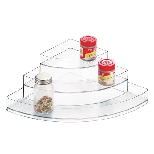 iDesign Recycled Plastic 3-Tier Stadium Spice Rack Organizer for Kitchen, Fridge, Freezer, Pantry and Cabinet Organization, The Linus Collection – 6.25" x 4" x 1.25", Clear