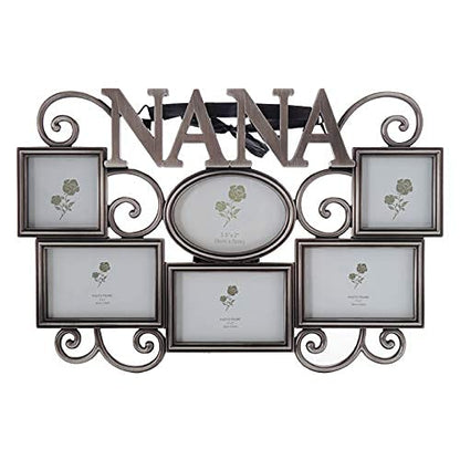 Lasody Nana Picture Frame,Cherish Every Memory,6 opening photo collage,Antique Silver,Mothers Day GiftsLasody Fathers Day And Mothers Day Collage Picture Frame (3”X2“+2“x2", Nana)