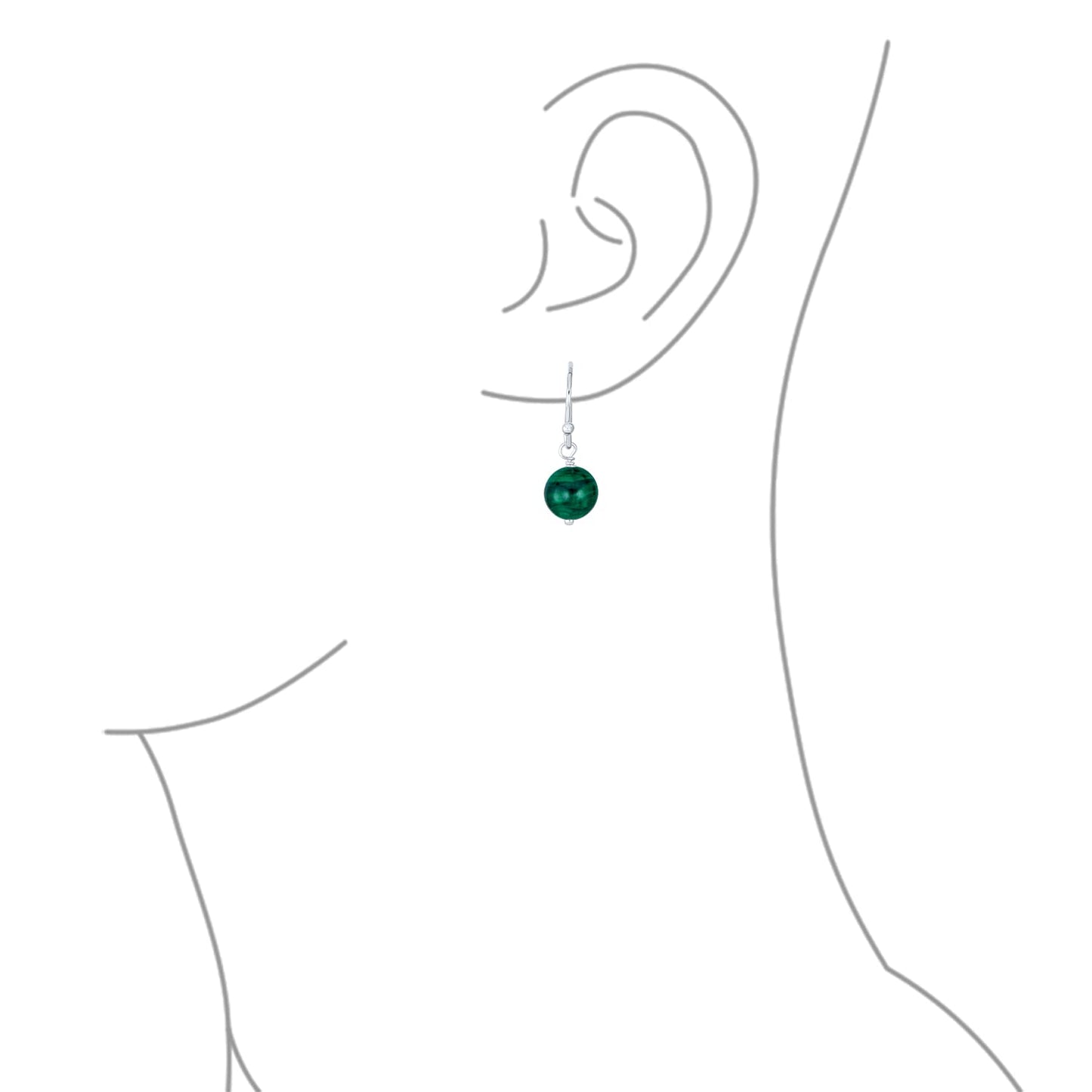 Bling Jewelry .925 Sterling Silver Green Malachite & Navy Blue Lapis Lazuli Bead 8mm Dangle Ball Drop Earrings For Women French Fish Hook Wire (Set of 2)