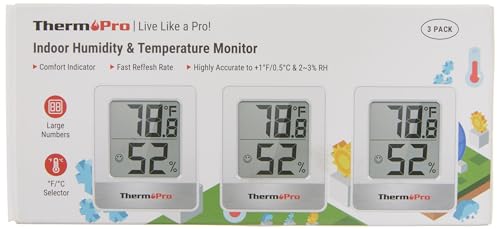 ThermoPro TP49W-3 Digital Mini Thermo-Hygrometer Thermometer Indoor Room Thermometer 3 Temperature and Humidity Meter with Smiley Indicator