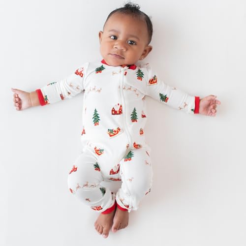 KYTE BABY Soft Bamboo Rayon Rompers, Zipper Closure, 0-24 Months (Santa Sleigh, 6-12 Months)