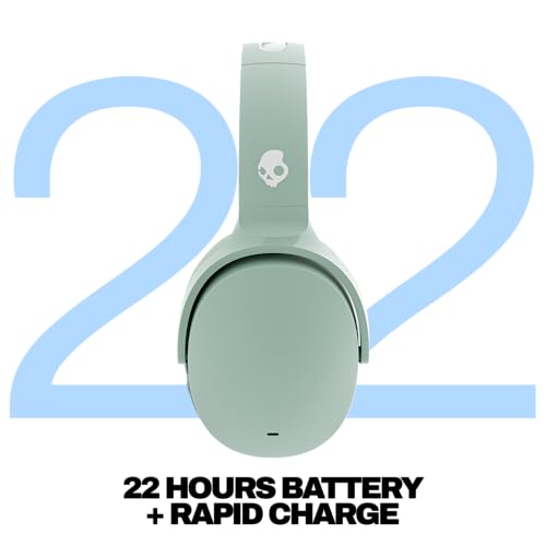 Skullcandy Hesh ANC Wireless Over-Ear Bluetooth Headphones with Extra USB-C Charging Cable, Active Noise Canceling, 22 Hrs Battery, Foldable Lightweight Design, Microphone iPhone Android - Preppy Sage