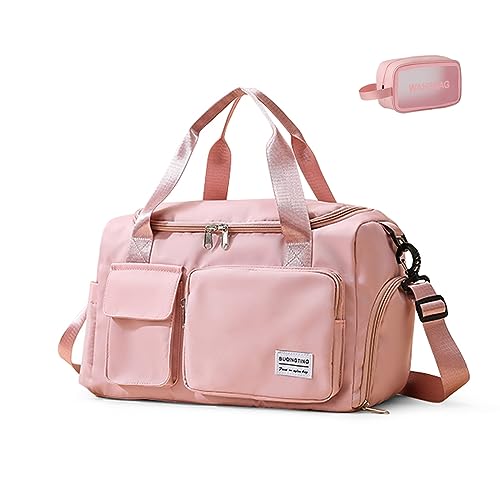 Small Gym Bag for Women, Waterproof Travel Duffle Bag Carry On Weekender Bag with Shoe Compartment & Wet Pocket, Gym Tote Bag for Travel, Workout, Sport
