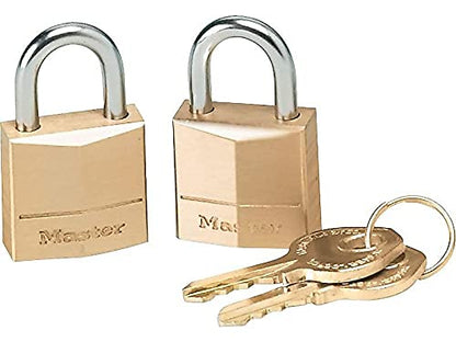 Master Lock Padlock, Solid Brass Lock, 3/4 in. Wide, 120T (Pack of 2-Keyed Alike)