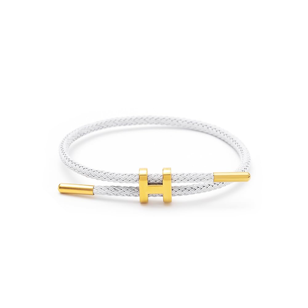 SPOMUNT Bracelets Fashion for Women Adjustable Bracelet, Gold-plated Buckle Design Titanium Steel Wire Rope Jewelry (White, Stainless Steel)