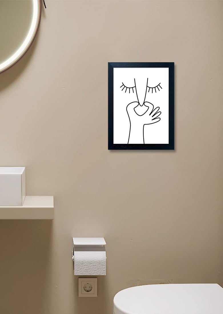 Bathroom Picture Wall Decor, Framed Black and White Bathroom Wall Art, Toilet Paper in Little Funny Raccoon's Hand Animal Canvas Print Painting