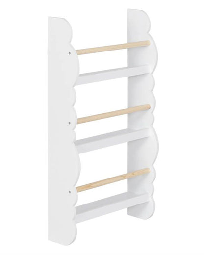 WOLTU Kids Bookcase, Wall Shelf, 3-Tier Children's Bookshelf, Storage Display Rack, Wooden Book Organiser for Children's Room, Cloud-shape, White