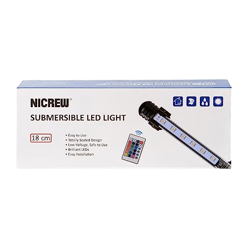 NICREW Submersible Aquarium Light, Underwater RGB Multicolor LED Lights for Fish Tank, 7 Inches, 18cm