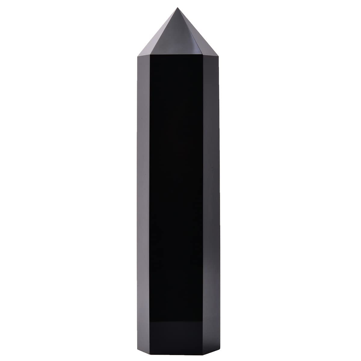 MOGEMT Large Black Obsidian Crystal Tower Natural Healing Crystal Point Wand Obelisk 6 Faceted Reiki Chakra Meditation Therapy Home Decor Gift 1.5-2 LBS