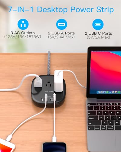 Flat Plug Power Strip, 6ft Ultra Flat Extension Cord - 3 Outlets 4 USB Ports (2 USB C) 22.5W/4.5A Desktop Charging Station, Power Strip No Surge Protection for Cruise Ship, Dorm Room Travel Essentials